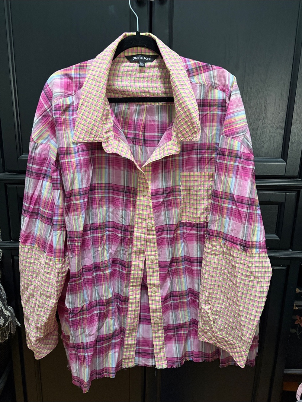 DAVI & DANI Pink Plaid Casual Button-Down Shirt